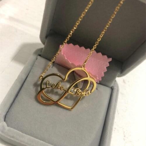 Boho Infinity Name Necklace Love Jewelry Custom Double Name Heart Pendant Necklace Best Personalized Gifts For Lovers