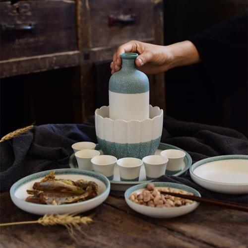 Household ceramic Chinese Baijiu warm white wine set yellow wine cooler wine pot cup Japanese sake wineware