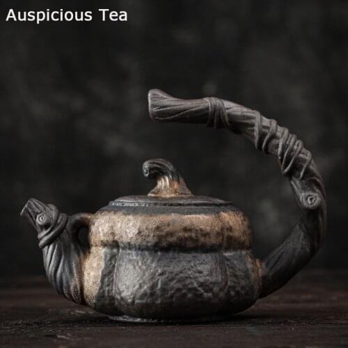 260ml Gold Pumpkin Loop-Handled Teapot Japanese Style Handmade Stoneware Teapot Single Teapot Ceramic Kung Fu Tea Ceramic Teapot
