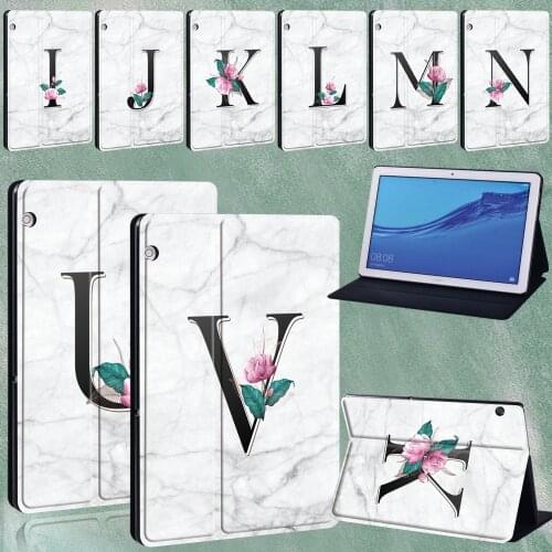 Tablet Case for Huawei MediaPad M5 Lite 10.1"/M5 10.8"/T3 8"/T5 10 10.1"/T3 10 9.6" White Marble Letter Anti-Drop Case + Stylus