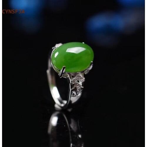 CYNSFJA New Real Rare Certified Natural Hetian Jasper Womens Rings 925 Silver Nephrite Green Jade Ring Fine Jewelry Amulet Gift