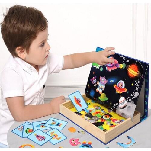 Wooden Montessori Magnetic Dress Changing Jigsaw Game Toys Preschool Multifunction Drawing Busy Board Educational Puzzle Toys