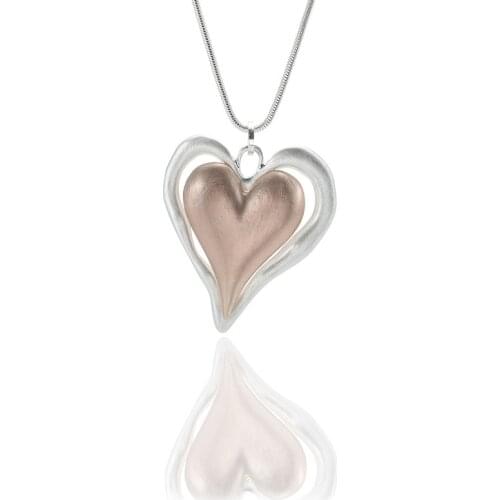 ELOHYI Long Heart Necklace Double Plated Vintage Statement Geometric Pendants Women Fashion Jewelry Collares Mujer Kolye Jewelry