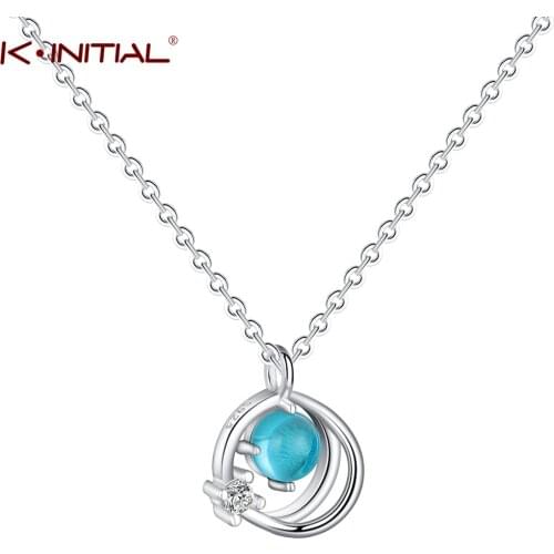 Kinitial New Blue Crystal Charm Geometric Necklace with Clear Zircon Elements Pendants Necklace for Womens collares