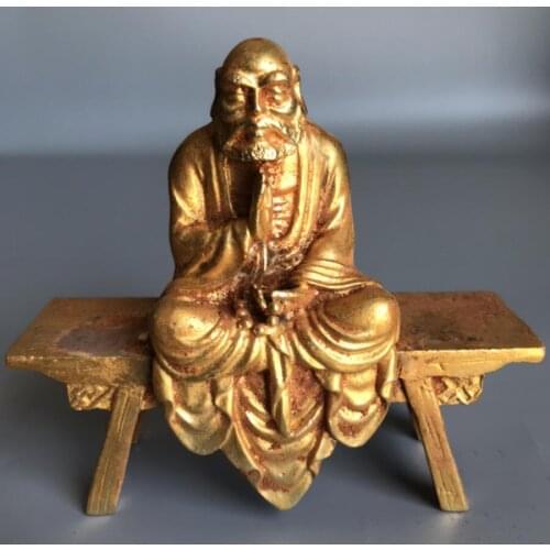 China brass archaize sit Bench Dharma Patriarch crafts statue