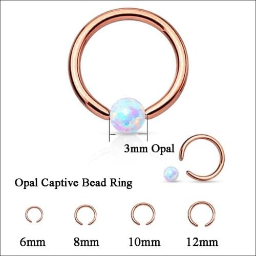 1Piece Rose Gold With Opal Stone Captive Bead Closer Nose Ring Ear Cartilage Tragus Lip Piercing Labret Ring Piercing Jewelry