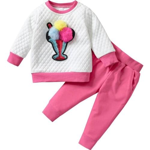 Lioraitiin 1-5Years Toddler Baby Girl 2Pcs Autumn Fashion Clothing Set Long Sleeve O-neck Tops with Ice-cream Pattern Trousers
