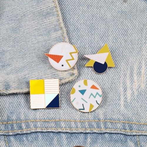 Colorful Geometry Brooch Square Triangle Round Enamel Pins Denim Jackets BackPack Lapel Pin Creative Badge Cartoon Jewelry Gift