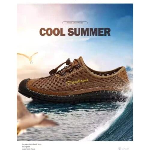 Summer Mens Leather Mesh Casual Shoes Breathable And Comfortable Soft Soled Business Shoes Driving Shoes Big Size 48