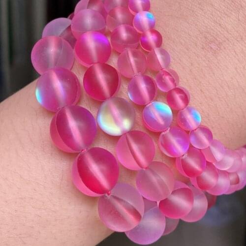 Natural Dull Polished Fuchsia Austrian Crystal Stone Round Beads For Jewelry Making Diy Bracelet Charm Accessories 4-12mm 15