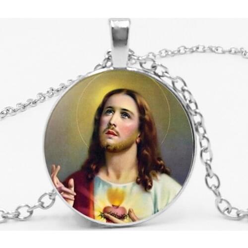 2019 New Christian Jesus Spread Scripture Faith Necklace Ornament Pendant Crystal Convex Glass Necklace Gift