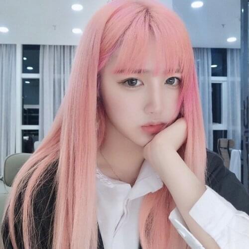New two-dimensional anime cosplay Korean pop girl air bangs long straight hair wig full 65cm- 70cm wig