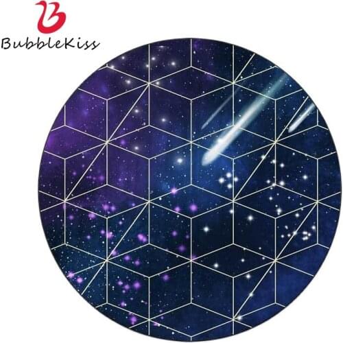 Bubble Kiss New Fashion Round Rugs For Modern Living Room Blue Starry Meteor Geometric Lattice Carpet Teenager Decoration Rug