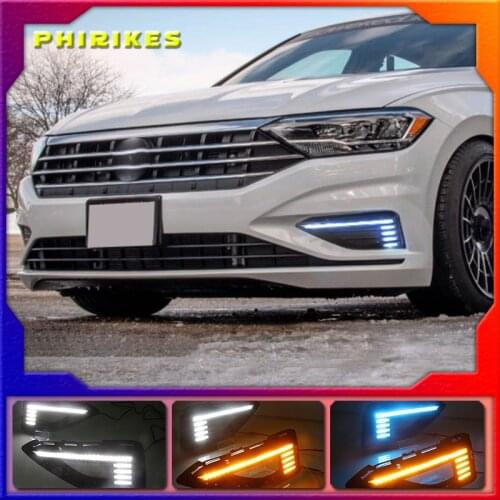 1 Pair Dynamic Yellow Turn Signal Relay 12V Car DRL Lamp LED Daytime Running Light For Volkswagen VW Jetta Sagitar 2019