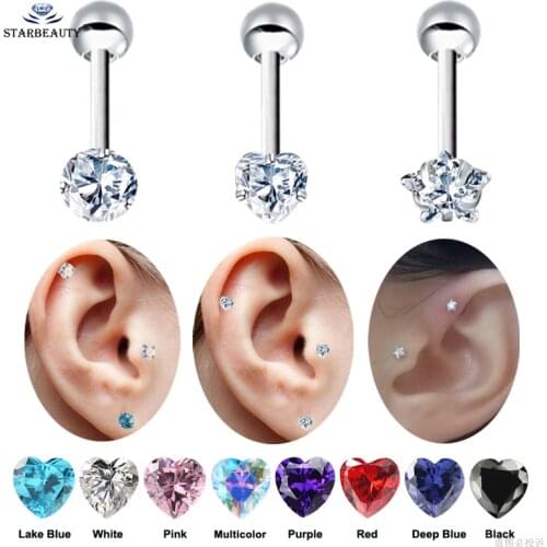 Sparkling Bijoux 2pcs 16G 6mm Cute Round Heart Star Helix Piercing Orelha Ear Piercing Tragus Piercing Earrings Pircing Jewelry
