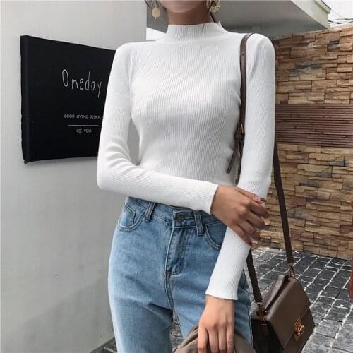 Women Knitted Sweater Autumn Winter Fashion Clothing Turtle Neck Solid Pullover Slim Fitted Elastic Retro Tops
