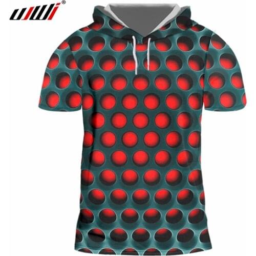 UJWI Men Hoodie T-Shirt New Funny 3D Shirt Print Red Black Mesh Harajuku Large Size Clothing Mens Slim Hooded Top