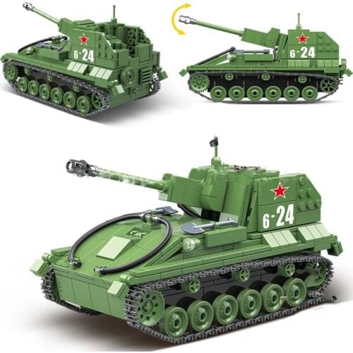 Military series World War II Soviet SU-76 self-propelled artillery soldier DIY Model Building Blocks Toys Gifts