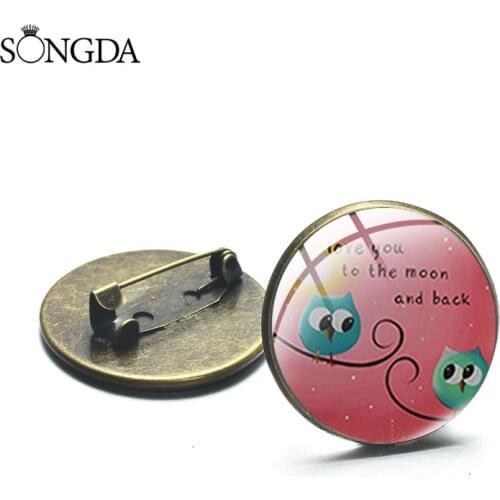 Funny Owl Brooches Cute Animal Art Photo Glass Dome Lapel Pin Resin Badge Vintage Jewelry Accessories for Friends Kids Gifts