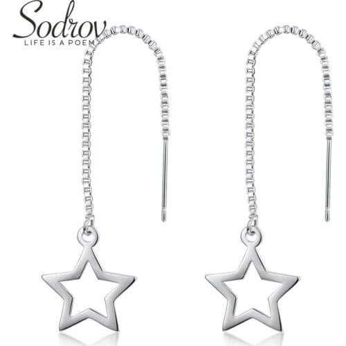 Sodrov Hanging Womens earrings Long Jewelry 925 Sterling Silver Female Trendy Fine Party Drop Stars Earrings for women