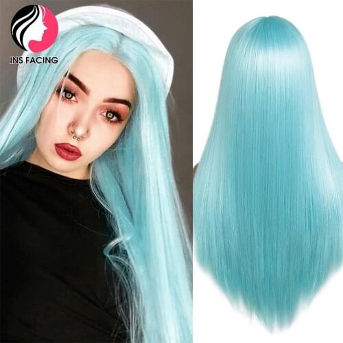 28 Inch Long Blue Lace Front Wig Straight Soft Wig Glueless Lace Front Wigs Natural Smooth And Lithe Hair For Women