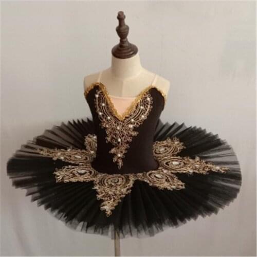 Girl Ballet Dress Lake Swan Tutu Ballet Women Dance Dress Gold Lace Ballerina Diamond Adult Ballet Tutu Performance Costume