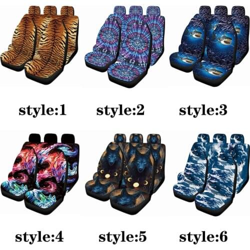 1/2/7PCS Tiger Printing Car Seat Cover Soft Polyester Fabric Bench Protection FIT SUV Truck Van For VW Toyota Avensis T25 Suzuki