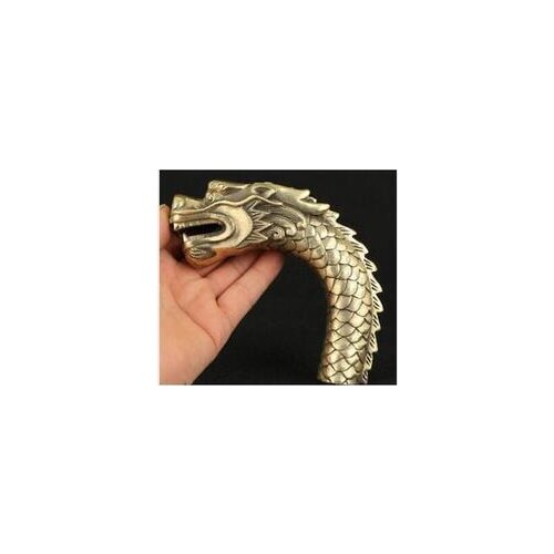 100% Pure Copper Brass Grandpa Good Lucky Chinese Old BRASS Hand Carved Faucet Loong Dragon Statue Cane Walking Stick Head