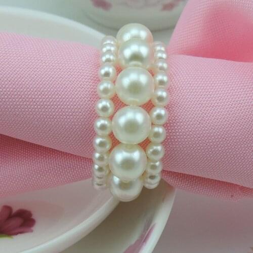100pcs Wedding Napkin Rings Shiny White Pearls Napkin Holder For Party Dinner Table Decoration Accessories ZA5257