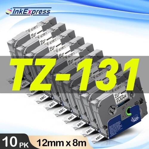 10PK 131 Laminated Label Tape Replace Brother 131 Label Black on Clear Transparent Tape Compatible Brother PT-H110 PT-D600 D210