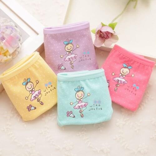 4pc/lot girl underwear 100% Cotton girls briefs Dot Cartoon Pattern Candy Colors Triangle Pants Suitable for 2-10 Years Girl