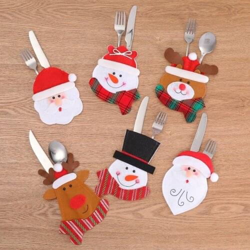6PCS/Set Tableware Cover Christmas Cutlery Cover Set Fork Holder Ornament Dinner Party Gift Xmas Table Decor Kitchen Accessories