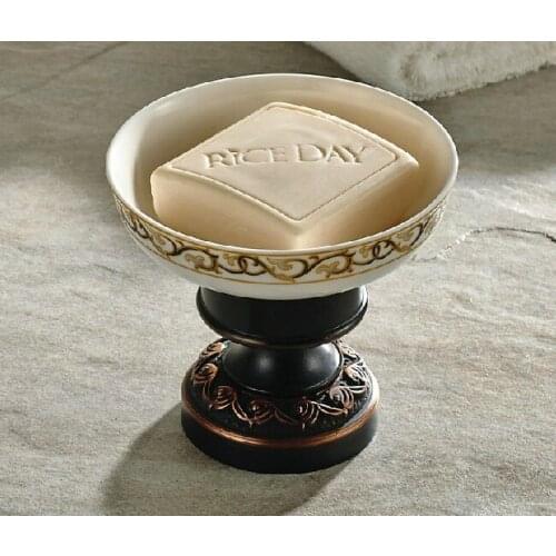 Bathroom Accessory Black Oil Rubbed Brass Carved Art Pattern Ceramic Dish Deck Mounted Bathroom Soap Dish Holder mba473