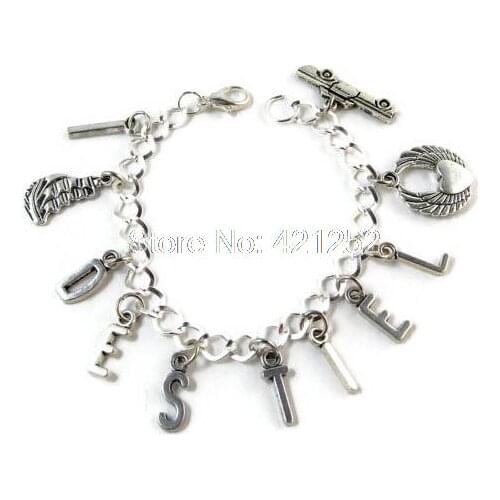 12pcs Supernatural inspired bracelet I Ship Destiel Charm Bracelet silver tone Dean Castiel Charms bracelet