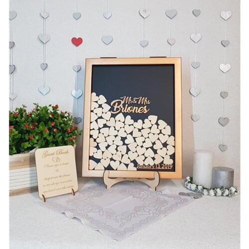 Bronze Wood Wedding Guest Book Alternative Personalized heart Guest Book Drop Box Frame Calligraphy rustic shadow box memory box
