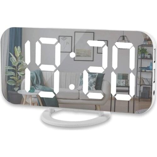 Digital Alarm Clock,6 Inch Large Led Display With Dual Usb Charger Ports Auto Dimmer Mode Easy Snooze Function, Modern Mirror