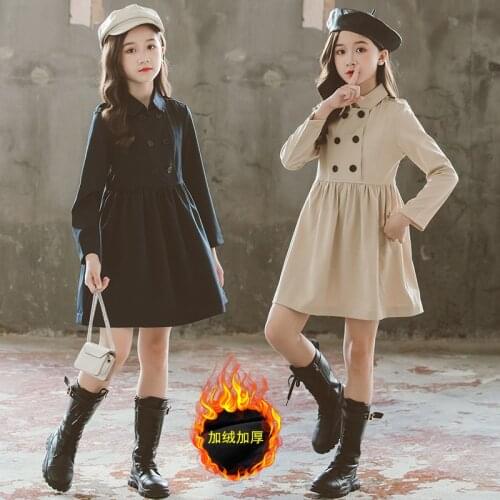 Kids Autumn Girls Clothing Children Pleated Dress Lapel Shirt Knee-length Skirt Baby Toddler Princess Dress Youth Prom Clothing