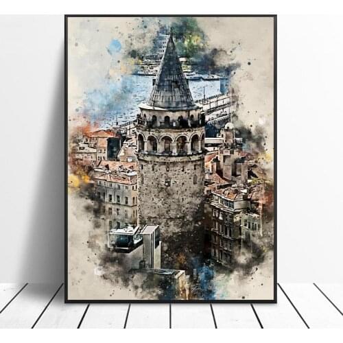 Istanbul in Watercolor Art Canvas Poster Home Decor Painting No Frame