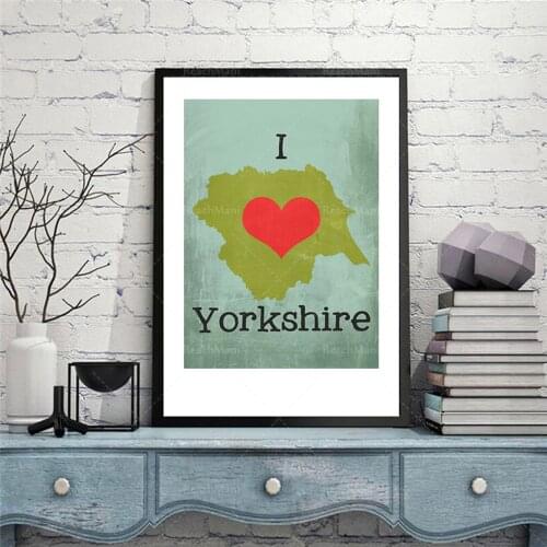 I love (heart) Yorkshire map illustration print poster illustration, yorkshire, county, map, love, heart decoration poster
