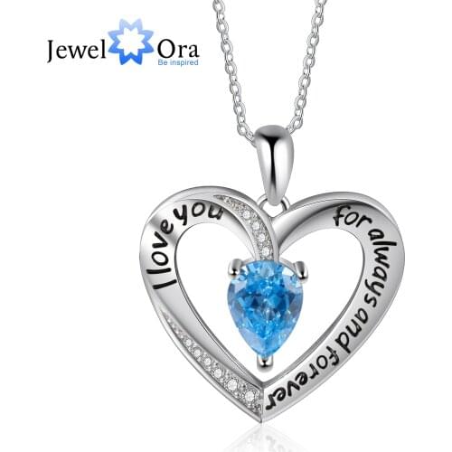 JewelOra Customized Inlaid Birthstone Necklace Personalized "I love you for always and forever" Heart Pendant Gift for Mother