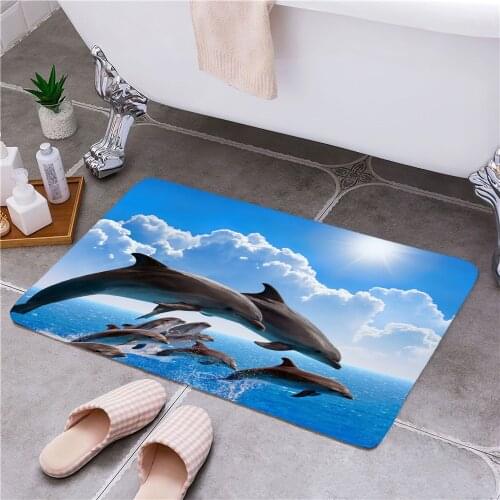 Entrance Doormat Flannel Anti-Slip Hallway Dolphin Shark Printed Rectangle Carpet Bedroom Kitchen Floor Rug Bath Mat Home Decor