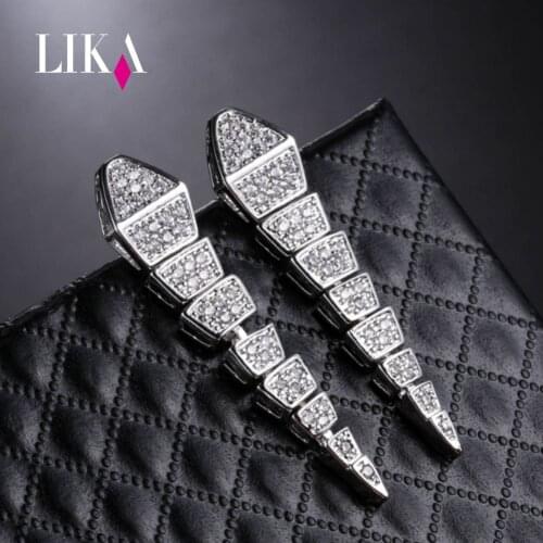 LIKA Newest Snake Earrings Cu Inlaid Zircon Ornaments S925 Sterling Silver Needles Anti-allergy Ear Studs Fashion Brand Jewelry