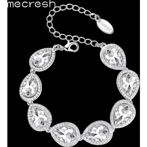 Mecresh Champagne/Silver Color Bracelets For Women Crystal Wedding Bridesmaid Pulseiras Jewelry Girls Party Christmas Gift SL051