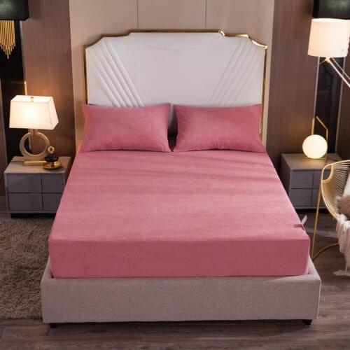 Fashion Towel Cloth Waterproof Sheets, Solid Color Soft And Breathable Elastic Band To Fix The Mattress Cover（Without Pillowcas)