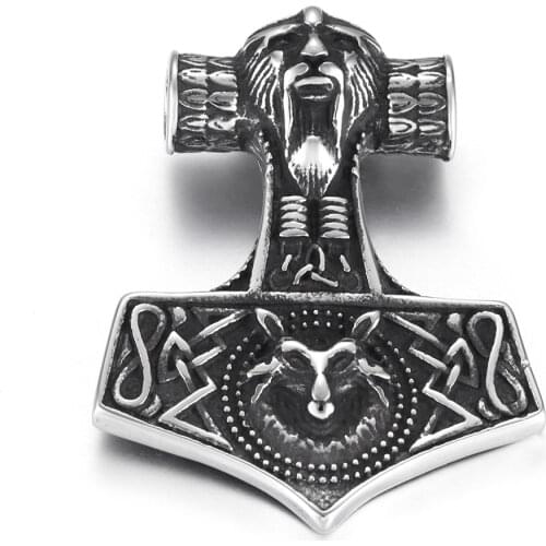Stainless Steel Viking Thors Hammer Pendant Vintage Rune Necklace Pendants DIY Accessories Jewelry Making Supplies