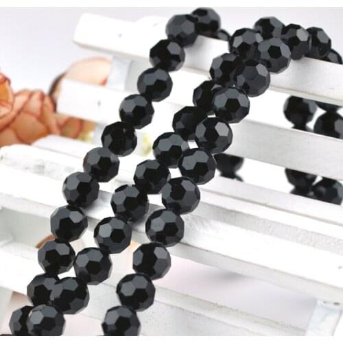 Wholesale 140pcs 8mm Round Ball Cut Faceted Crystal Glass Spacer Beads Black Color Jewelry Findings DIY Making