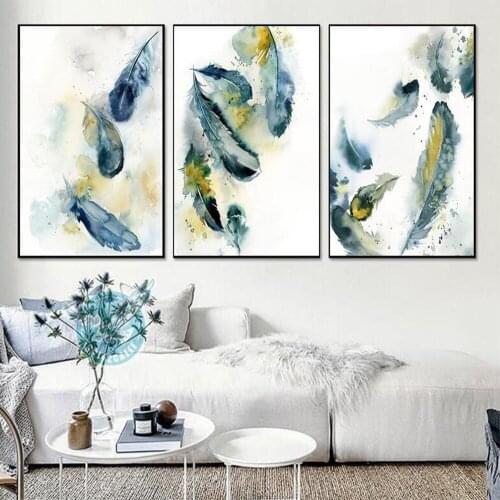 Full square diamond Embroidery triptych blue green Feather diamond painting 3 Piece mosaic diamond picture for room decor TY762