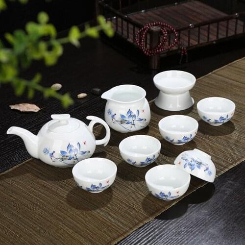 Factory direct sales Kung Fu tea set lotus Chinese high-white porcelain tea pottery gift