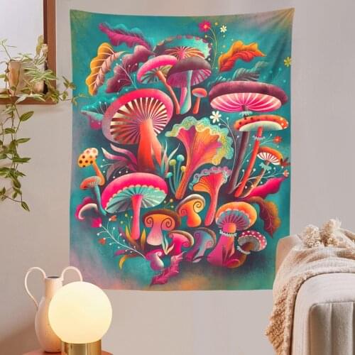 Psychedelic Mushroom Tapestry Flower Tapestry Trippy Wall Tapestry Fantasy Botanical Tapestry Wall Hanging for Home Decor