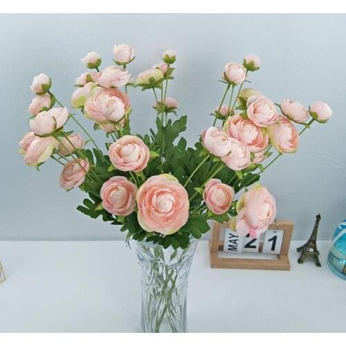 Pink Peony Silk Wedding Flower Bridesmaid Tea Rose Peony Artificial Flowers Garland Wall Home Decor 4 Fake Flower Heads